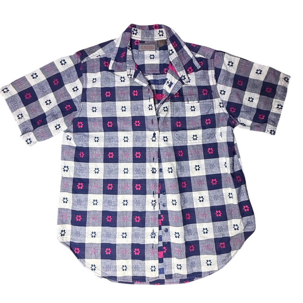 Liz Baker Sport Women's 20W Plaid Button Up Short Sleeve Shirt Top Casual